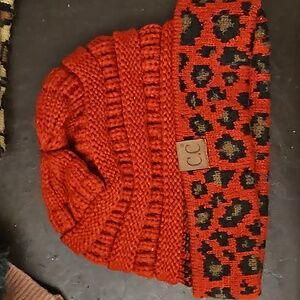 Red leopard beanie